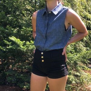 Denim button up sleeveless blouse